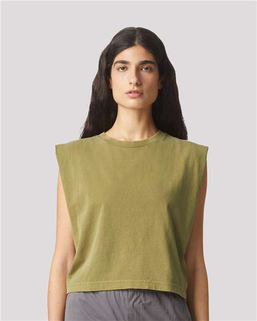 American Apparel 307GD Women's Garment-Dyed Heavyweight Muscle Tee - Faded Army - model front