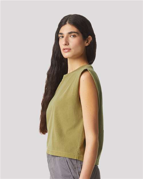 American Apparel 307GD Women's Garment-Dyed Heavyweight Muscle Tee - Faded Army - model side