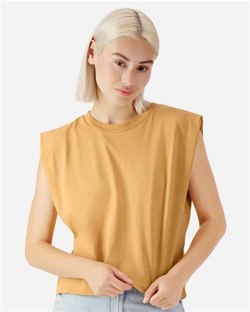 American Apparel 307GD Women's Garment-Dyed Heavyweight Muscle Tee - Faded Mustard - model front