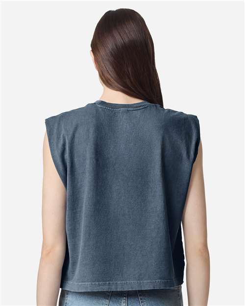 American Apparel 307GD Women's Garment-Dyed Heavyweight Muscle Tee - Faded Navy - model back
