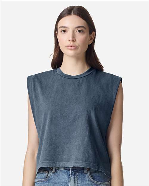 American Apparel 307GD Women's Garment-Dyed Heavyweight Muscle Tee - Faded Navy - model front