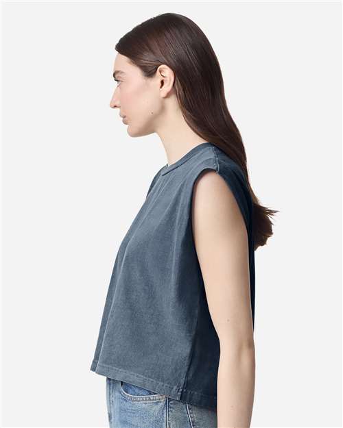 American Apparel 307GD Women's Garment-Dyed Heavyweight Muscle Tee - Faded Navy - model side
