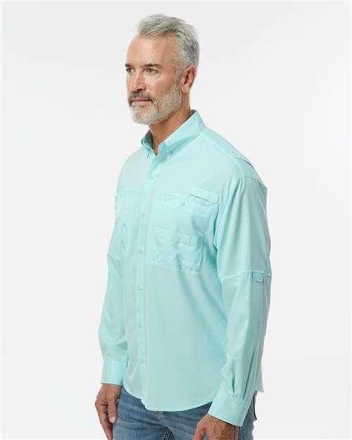 Paragon 702 Men's Kitty Hawk Performance Fishing Shirt - Aqua Blue - model side