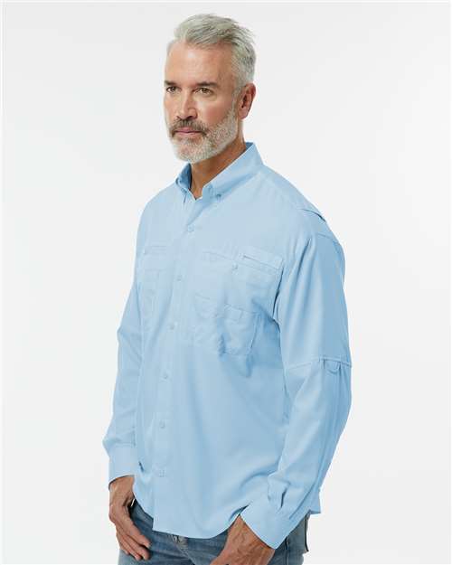 Paragon 702 Men's Kitty Hawk Performance Fishing Shirt - Blue Mist - model side