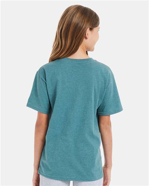Hanes 498Y Youth Perfect-T T-Shirt - Cactus Heather - model back