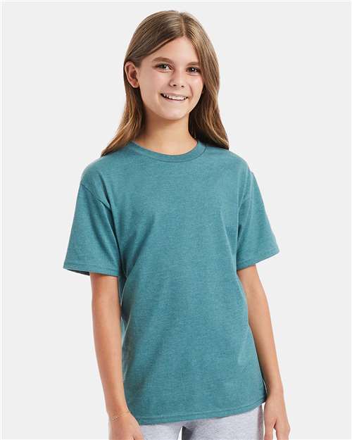 Hanes 498Y Youth Perfect-T T-Shirt - Cactus Heather - model front