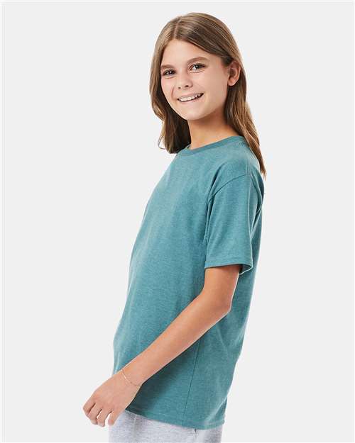 Hanes 498Y Youth Perfect-T T-Shirt - Cactus Heather - model side