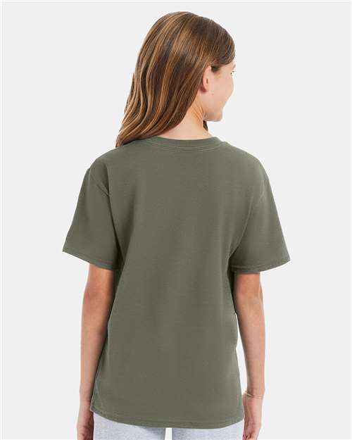Hanes 498Y Youth Perfect-T T-Shirt - Fatigue Green - model back