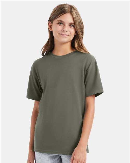 Hanes 498Y Youth Perfect-T T-Shirt - Fatigue Green - model front