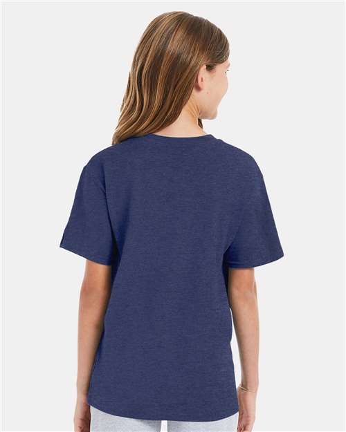 Hanes 498Y Youth Perfect-T T-Shirt - Heather Navy - model back