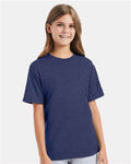 Hanes 498Y Youth Perfect-T T-Shirt - Heather Navy - model front
