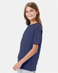 Hanes 498Y Youth Perfect-T T-Shirt - Heather Navy - model side