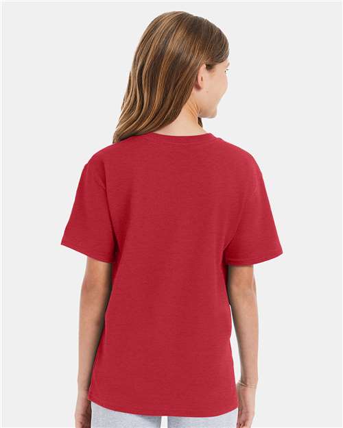 Hanes 498Y Youth Perfect-T T-Shirt - Heather Red - model back