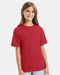 Hanes 498Y Youth Perfect-T T-Shirt - Heather Red - model front