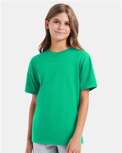Hanes 498Y Youth Perfect-T T-Shirt - Kelly Green - model front