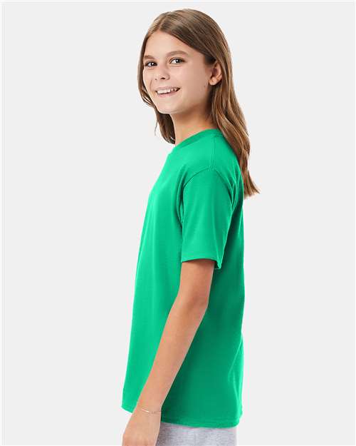 Hanes 498Y Youth Perfect-T T-Shirt - Kelly Green - model side