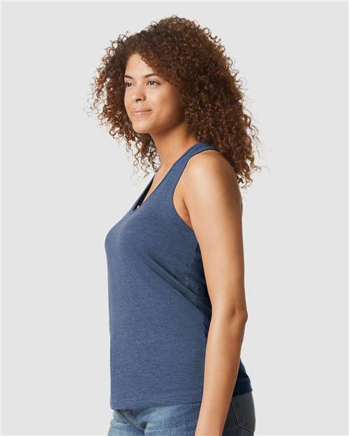 Gildan 64220LCVC Women's Softstyle CVC Racerback Tank Top - Navy Mist - model side