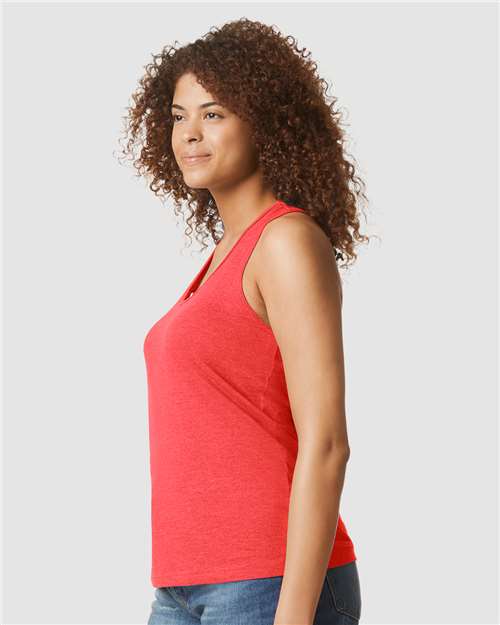 Gildan 64220LCVC Women's Softstyle CVC Racerback Tank Top - Red Mist - model side