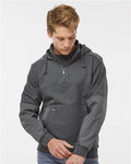 DRI DUCK 7349 Men's Mission Quarter-Zip Hooded Pullover - Dark Oxford - model front