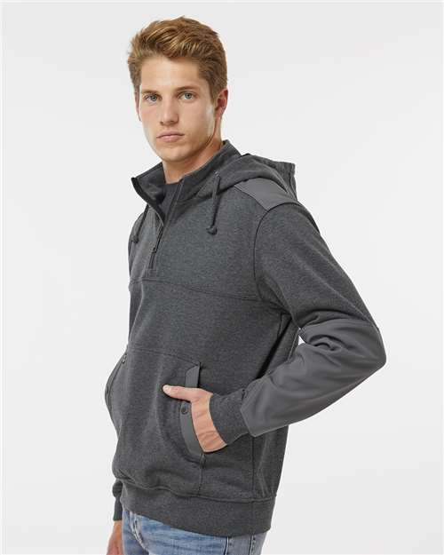 DRI DUCK 7349 Men's Mission Quarter-Zip Hooded Pullover - Dark Oxford - model side