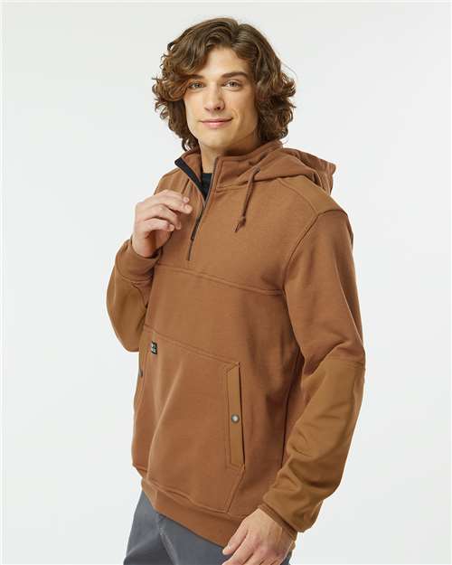 DRI DUCK 7349 Men's Mission Quarter-Zip Hooded Pullover - Saddle - model side