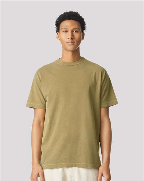 American Apparel 1301GD Unisex Garment-Dyed Heavyweight Cotton Tee - Faded Army - model front