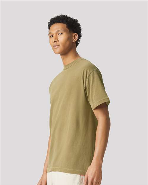 American Apparel 1301GD Unisex Garment-Dyed Heavyweight Cotton Tee - Faded Army - model side