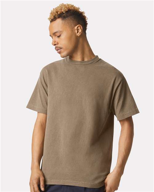 American Apparel 1301GD Unisex Garment-Dyed Heavyweight Cotton Tee - Faded Brown - model front