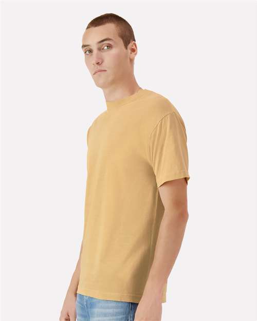 American Apparel 1301GD Unisex Garment-Dyed Heavyweight Cotton Tee - Faded Mustard - model side