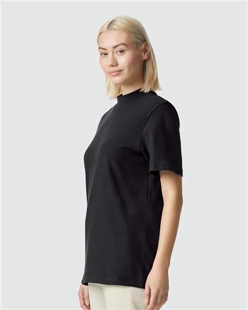 American Apparel 1PQ Unisex Pique Mockneck Tee - Black - model side
