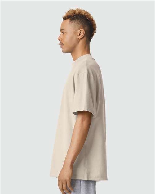 American Apparel 1PQ Unisex Pique Mockneck Tee - Bone - model side