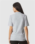 American Apparel 1PQ Unisex Pique Mockneck Tee - Heather Grey - model back