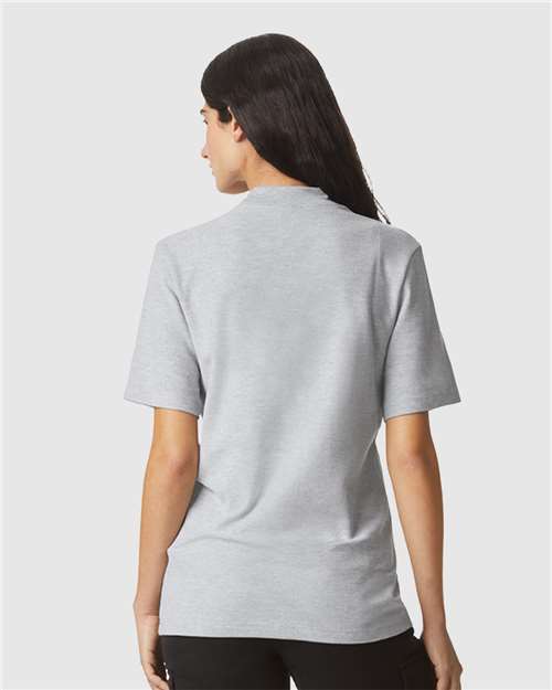 American Apparel 1PQ Unisex Pique Mockneck Tee - Heather Grey - model back