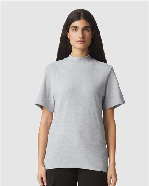 American Apparel 1PQ Unisex Pique Mockneck Tee - Heather Grey - model front