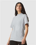 American Apparel 1PQ Unisex Pique Mockneck Tee - Heather Grey - model side