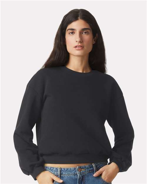 American Apparel RF494 Women's ReFlex Fleece Crewneck Sweatshirt - Black - model front