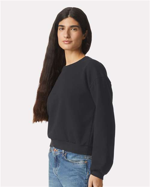 American Apparel RF494 Women's ReFlex Fleece Crewneck Sweatshirt - Black - model side