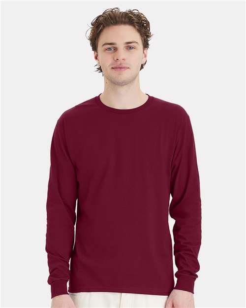 Hanes 5286 Essential-T Long Sleeve T-Shirt - Athletic Cardinal - model front