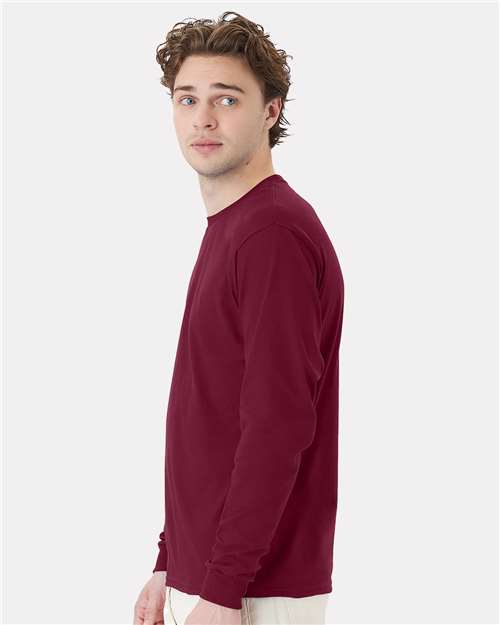 Hanes 5286 Essential-T Long Sleeve T-Shirt - Athletic Cardinal - model side