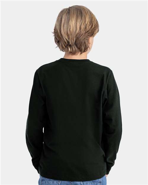 Next Level 3311 Youth Cotton Long Sleeve T-Shirt - Black - model back