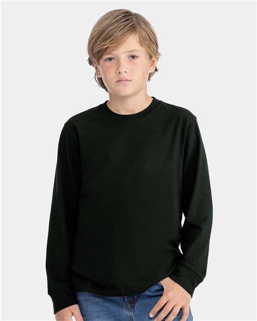 Next Level 3311 Youth Cotton Long Sleeve T-Shirt - Black - model front