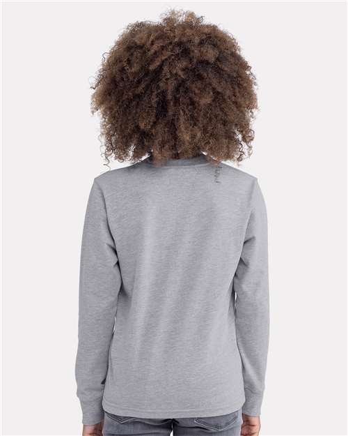 Next Level 3311 Youth Cotton Long Sleeve T-Shirt - Heather Grey - model back