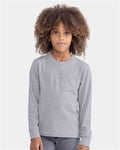 Next Level 3311 Youth Cotton Long Sleeve T-Shirt - Heather Grey - model front