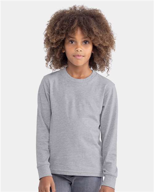 Next Level 3311 Youth Cotton Long Sleeve T-Shirt - Heather Grey - model front