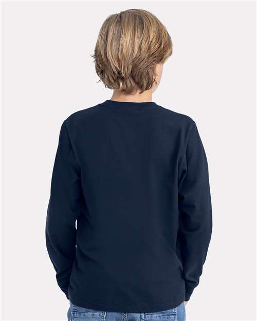 Next Level 3311 Youth Cotton Long Sleeve T-Shirt - Midnight Navy - model back