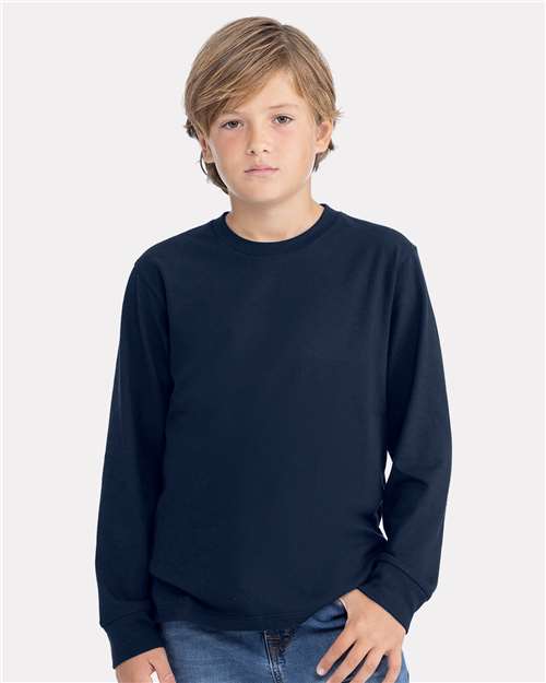 Next Level 3311 Youth Cotton Long Sleeve T-Shirt - Midnight Navy - model front