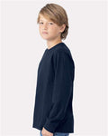 Next Level 3311 Youth Cotton Long Sleeve T-Shirt - Midnight Navy - model side