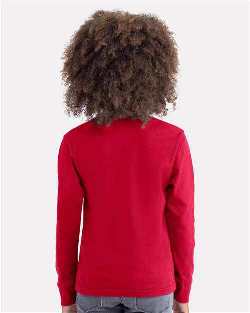 Next Level 3311 Youth Cotton Long Sleeve T-Shirt - Red - model back