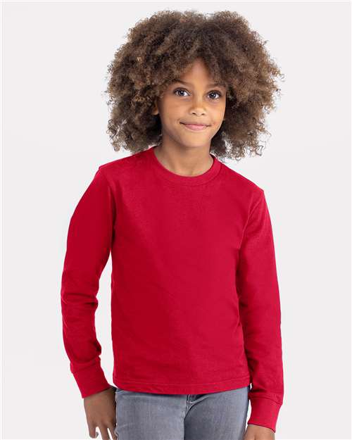 Next Level 3311 Youth Cotton Long Sleeve T-Shirt - Red - model front
