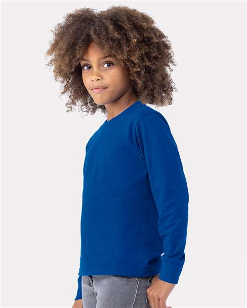 Next Level 3311 Youth Cotton Long Sleeve T-Shirt - Royal - model side